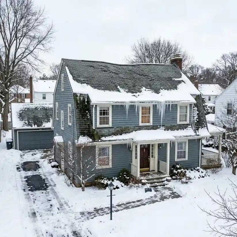 Suburban home winter roof